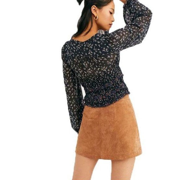 FREE PEOPLE Printed Lolita Top Floral Black NWT XS - Picture 3 of 6